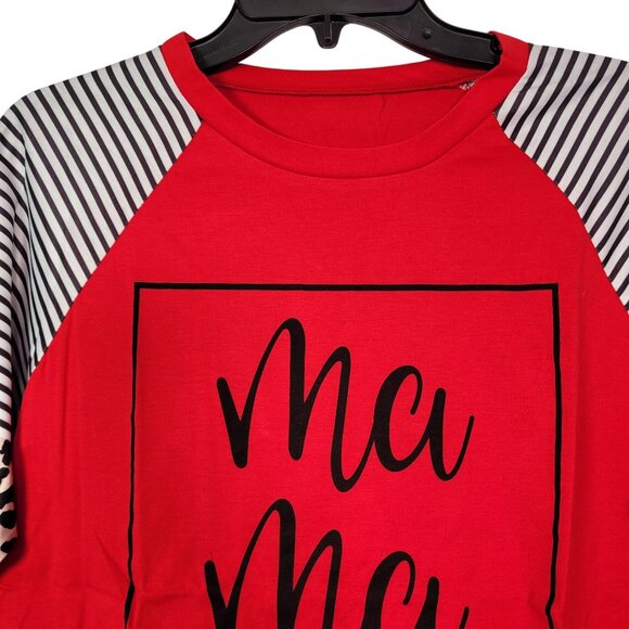 Women's Ma Ma Print Long-Sleeve Raglan Top Red Leopard & Stripes Size Medium - Picture 4 of 8